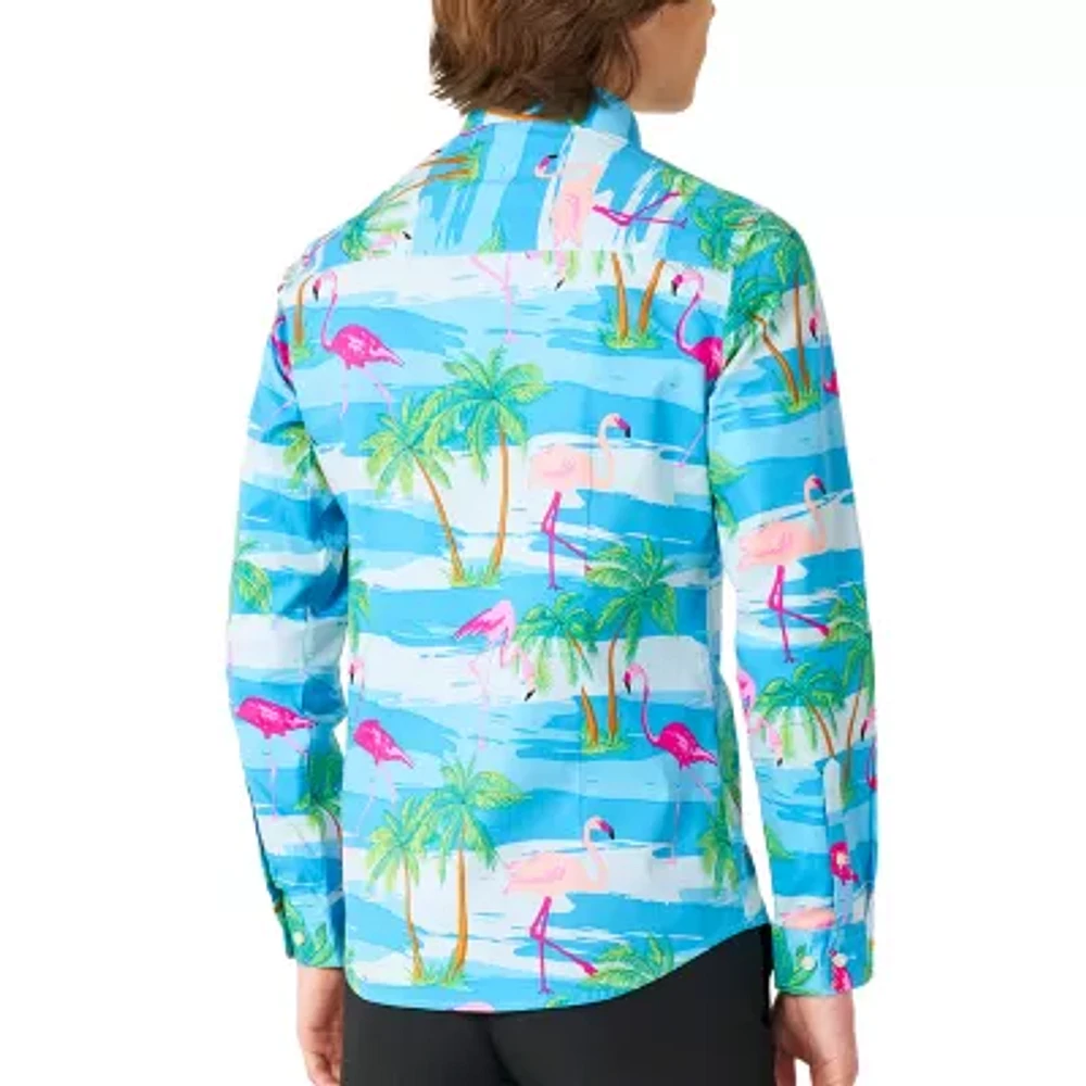 Opposuits Flamingo Big Kid Boys Spread Collar Long Sleeve Dress Shirt