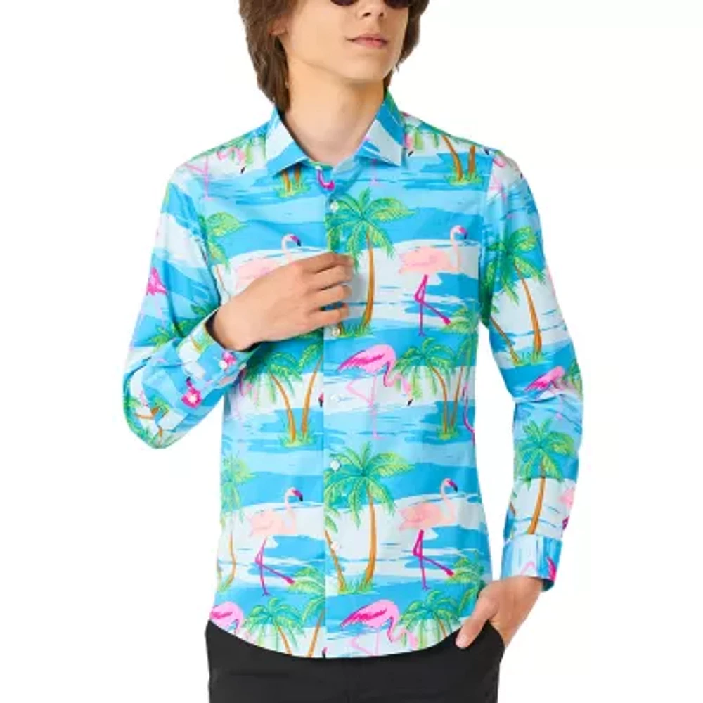 Opposuits Flamingo Big Kid Boys Spread Collar Long Sleeve Dress Shirt