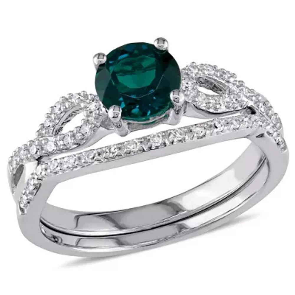 Lab Created Green Emerald & 1/6 CT. T.W. Diamond 10K Gold White Bridal Set