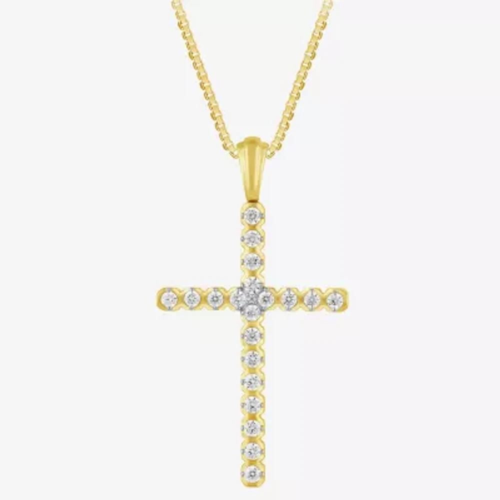 G Womens 1/2 CT. T.W. Lab Grown White Diamond 10K Gold Cross 18 Inch Pendant Necklace