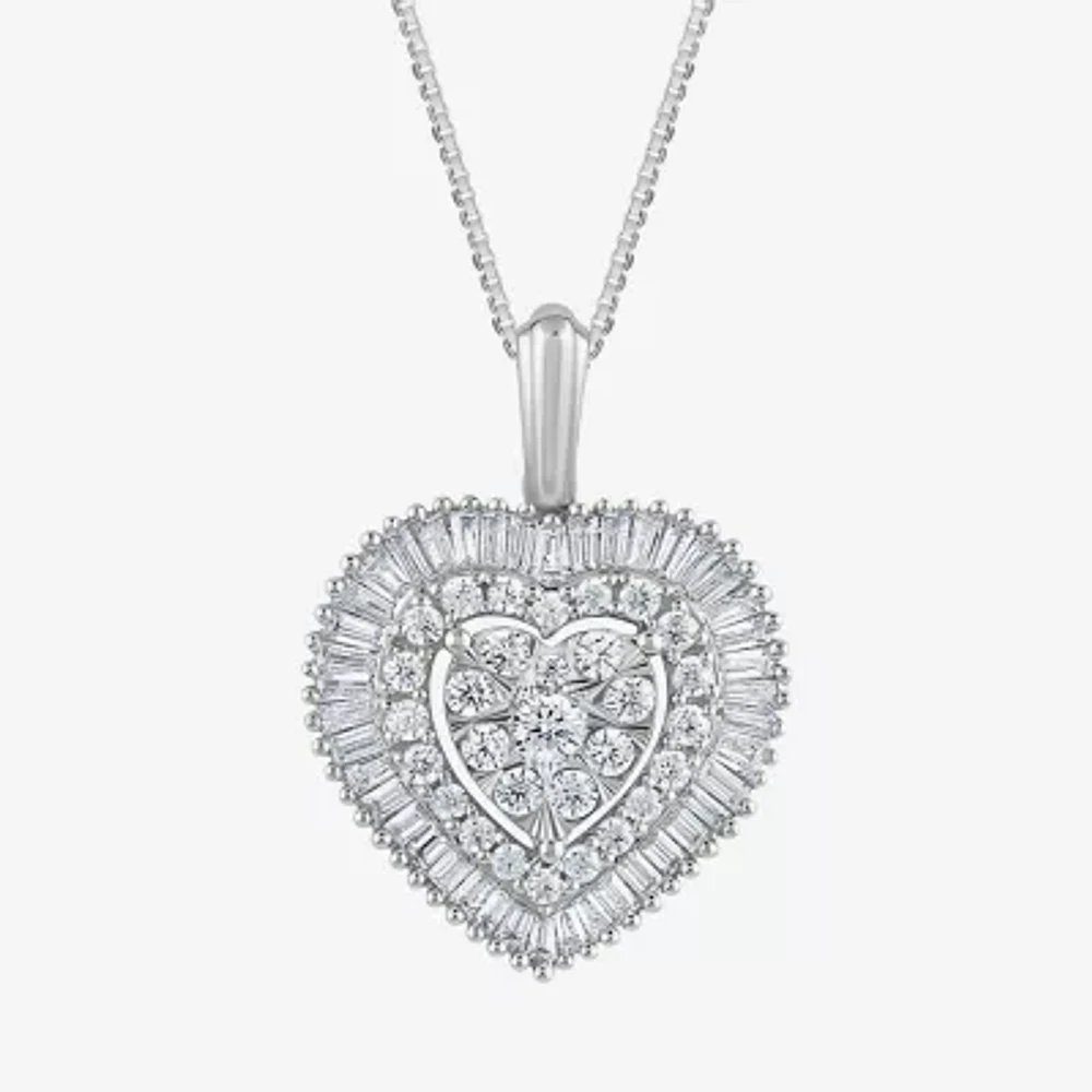 Diamond Blossom (G Womens 1 CT. T.W. Lab Grown White Diamond 10K White Gold Heart 18 Inch Pendant Necklace