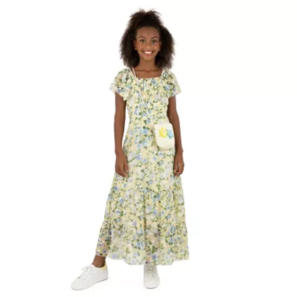 Speechless Big Kid Girls Short Sleeve Flutter Floral Maxi Dress