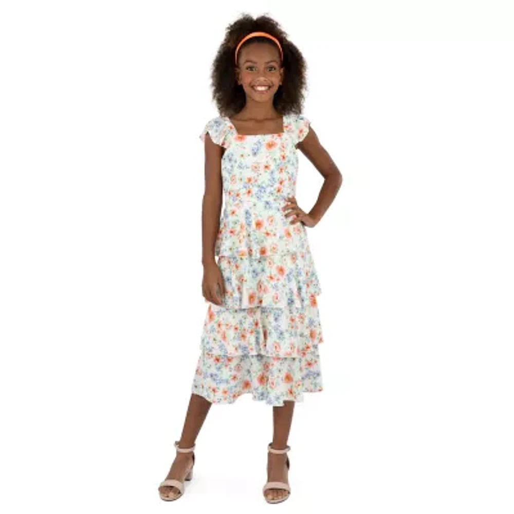 Speechless Big Kid Girls Short Sleeve Cap Floral Maxi Dress