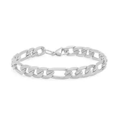 Steeltime Mens Stainless Steel 8 1/2 Inch Figaro Hypoallergenic Chain Bracelet