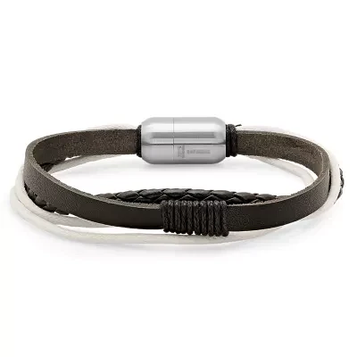 Steeltime Leather Mens Hypoallergenic Link Bracelet