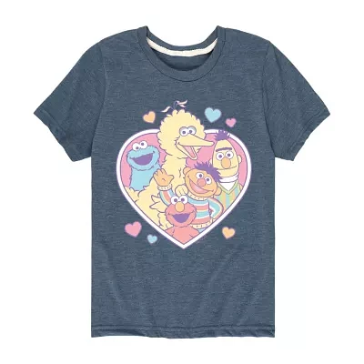 Big Kid Girls Round Neck Short Sleeve Classic Fit Sesame Street Graphic T-Shirt