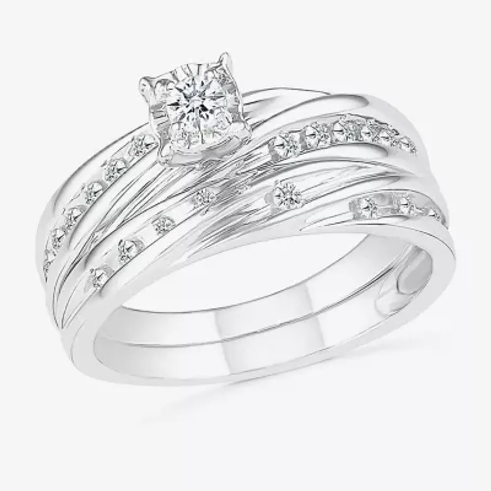 4.25mm Unisex Adult 1/2 CT. T.W. Natural White Diamond 10K White Gold Round Side Stone Wedding Ring Set
