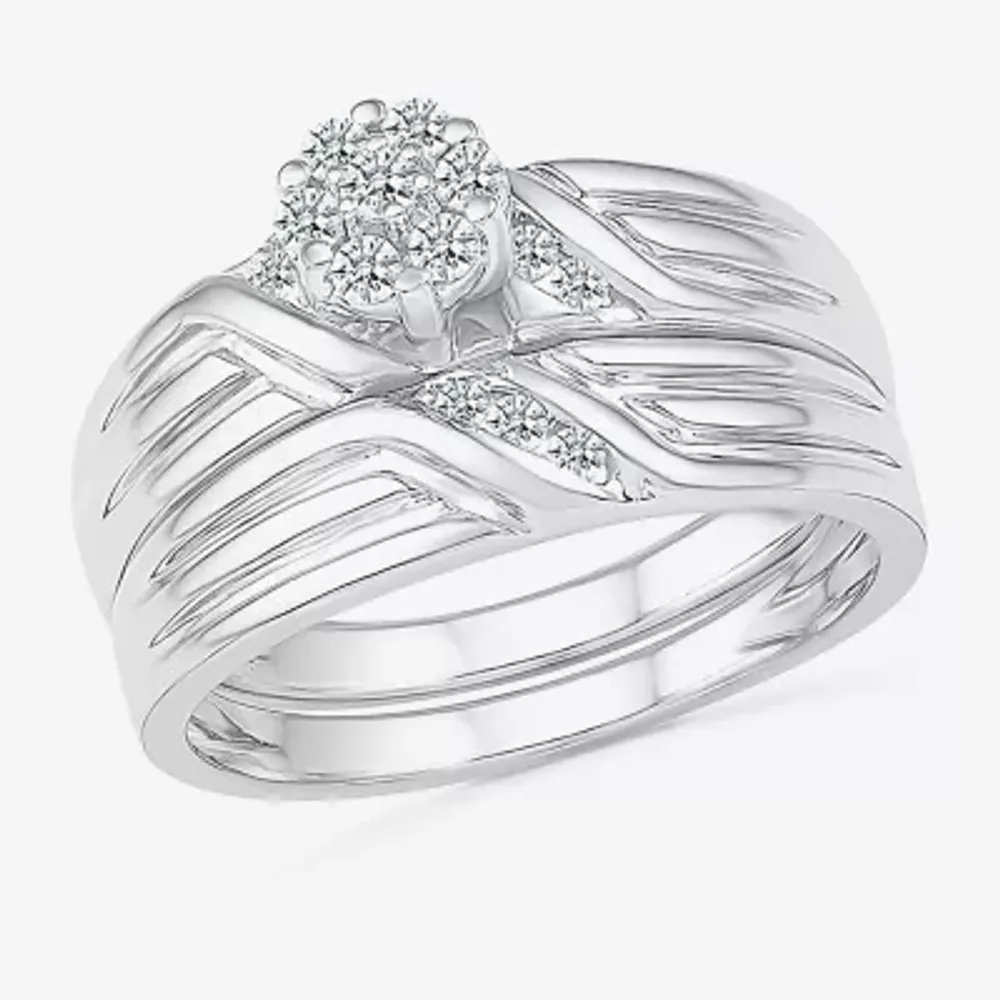 4.00mm Unisex Adult 1/3 CT. T.W. Natural White Diamond 10K White Gold Round Wedding Ring Set