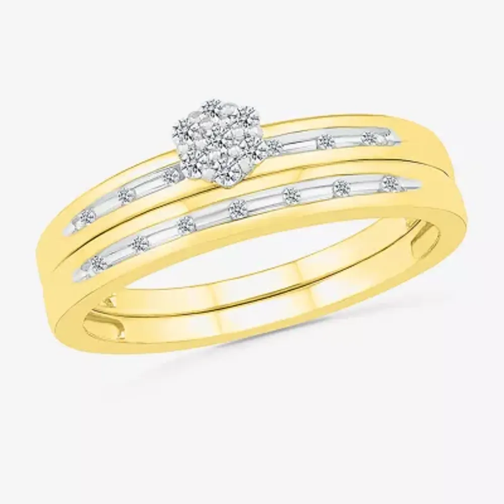 3.60mm Unisex Adult 1/5 CT. Natural White Diamond 10K Gold Round Side Stone Wedding Ring Set