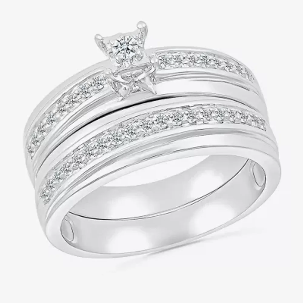 4.90mm Unisex Adult 3/8 CT. T.W. Natural White Diamond 10K White Gold Side Stone Wedding Ring Set