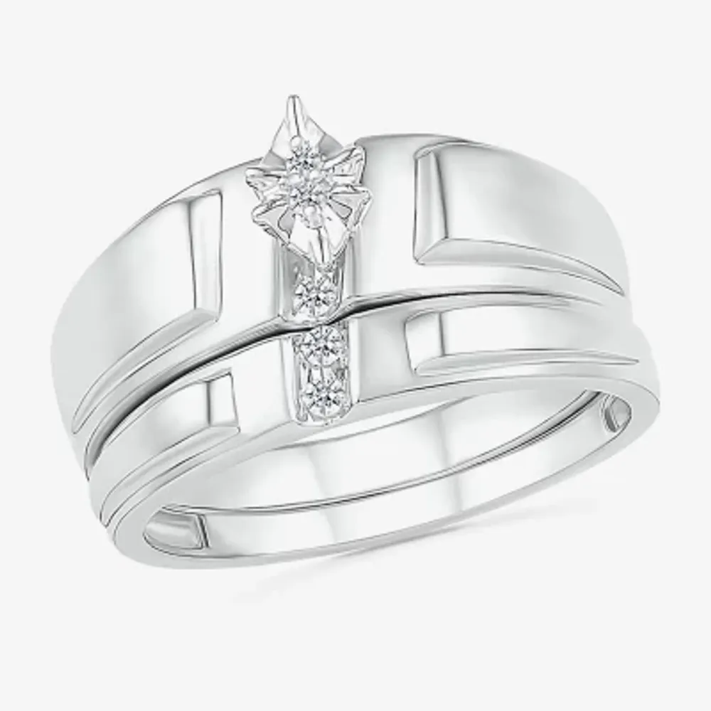 4.90mm Unisex Adult 1/10 CT. T.W. Natural White Diamond 10K White Gold Marquise Wedding Ring Set