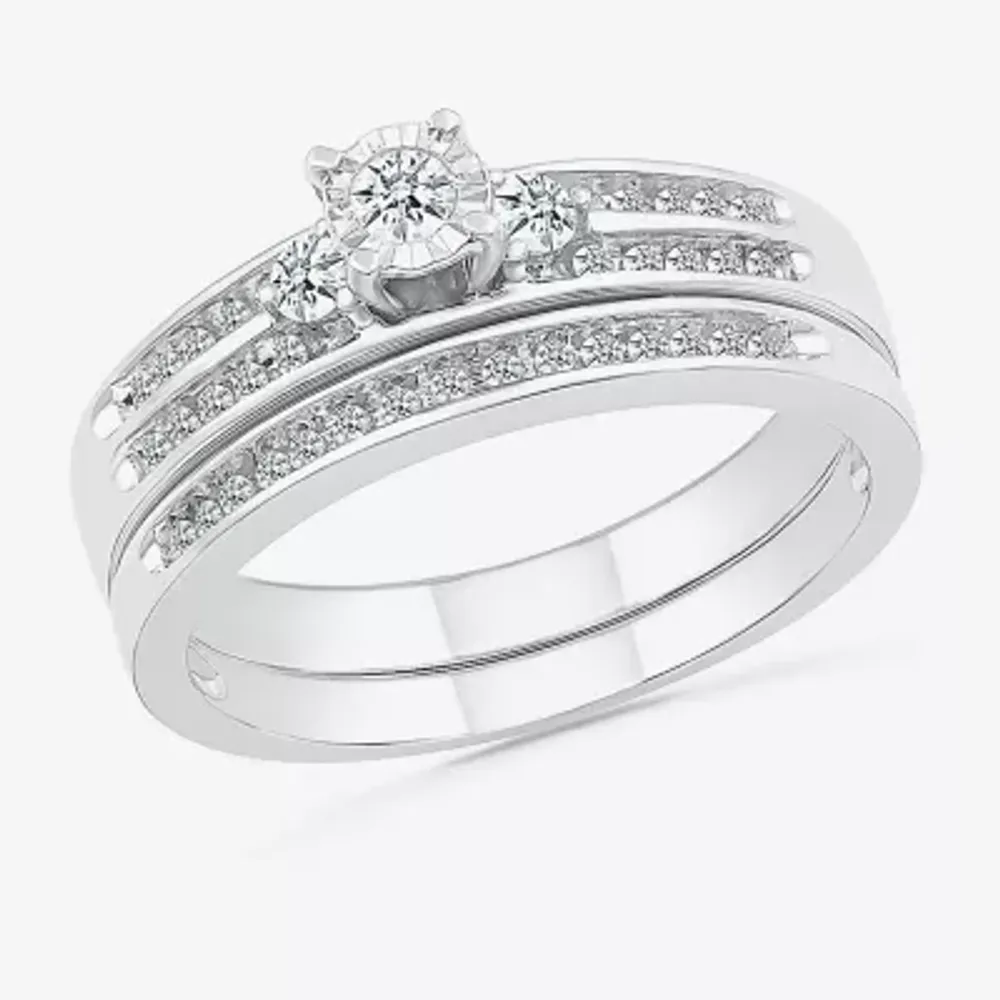 4.85mm Unisex Adult 1/2 CT. T.W. Natural White Diamond 10K White Gold Round Side Stone Wedding Ring Set