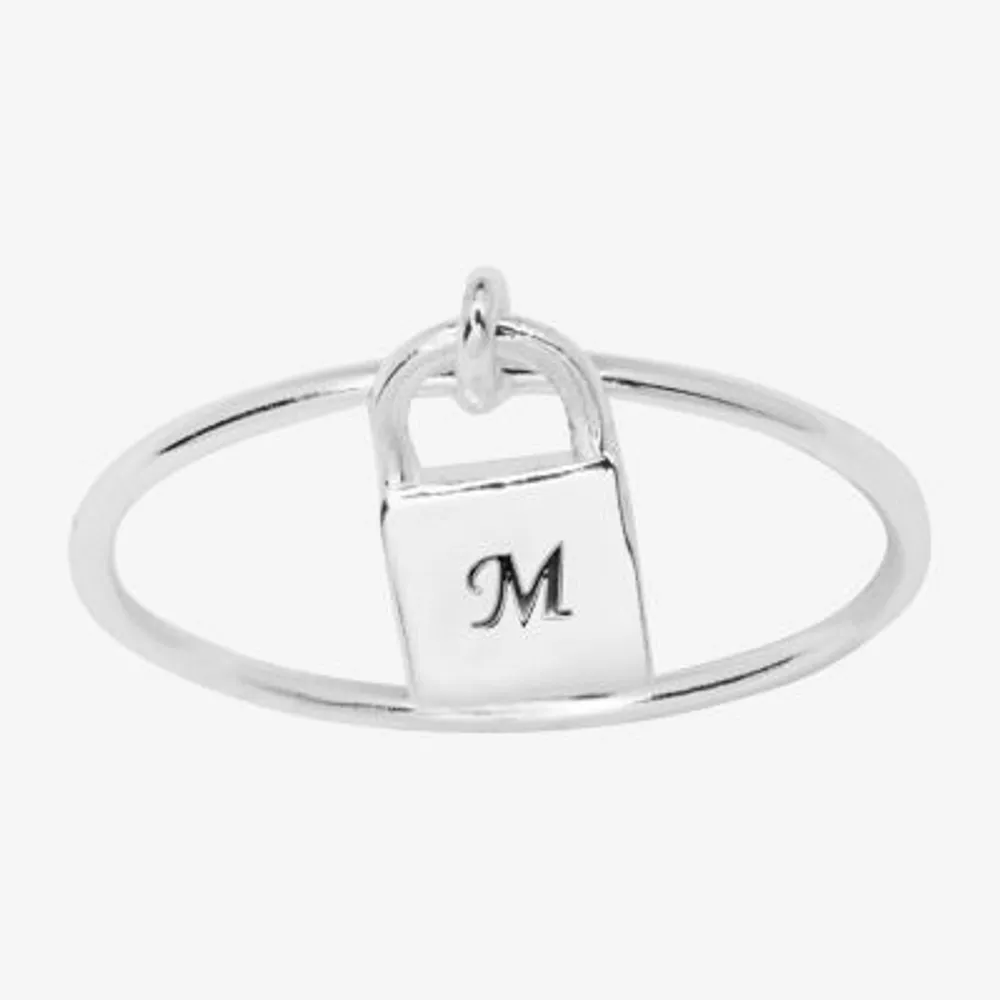 Itsy Bitsy Padlock Initial Womens Sterling Silver Delicate Band