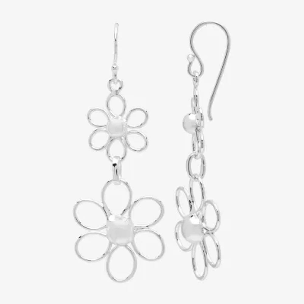 Silver Reflections Pure Silver Over Brass Flower Drop Earrings