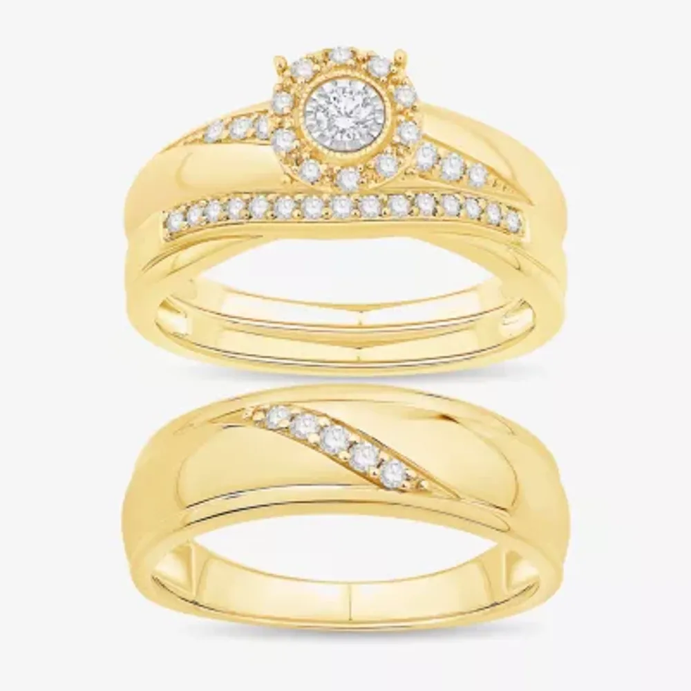 Unisex Adult 1/3 CT. T.W. Natural White Diamond 10K Gold Round Halo Side Stone Ring Set
