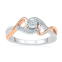 Promise My Love Womens 1/8 CT. T.W. Natural White Diamond Sterling Silver Round Halo Ring