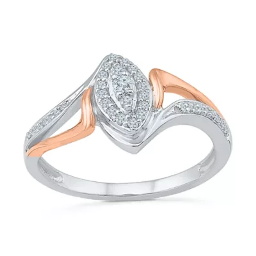 Promise My Love Womens 1/6 CT. T.W. Natural White Diamond Sterling Silver Marquise Halo Ring