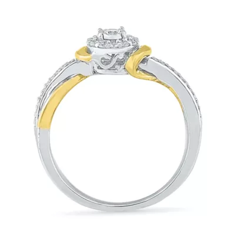 Promise My Love Womens 1/5 CT. Natural White Diamond 10K Gold Sterling Silver Round Bypass Halo Ring