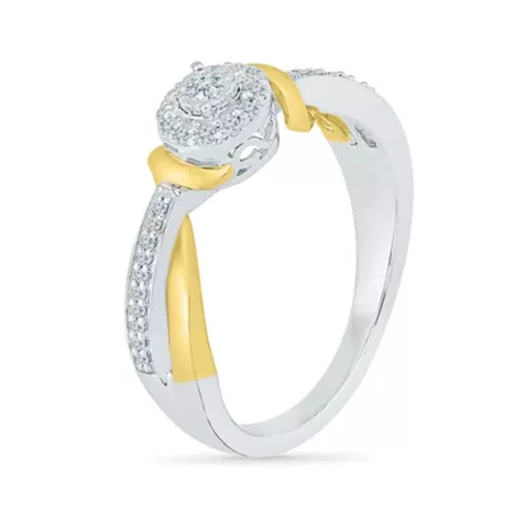 Promise My Love Womens 1/5 CT. Natural White Diamond 10K Gold Sterling Silver Round Bypass Halo Ring