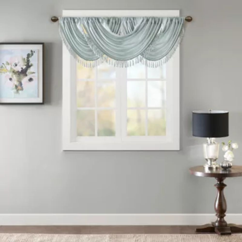 Madison Park Juline Faux Silk 38"W X 46"L Rod Pocket Waterfall Valance