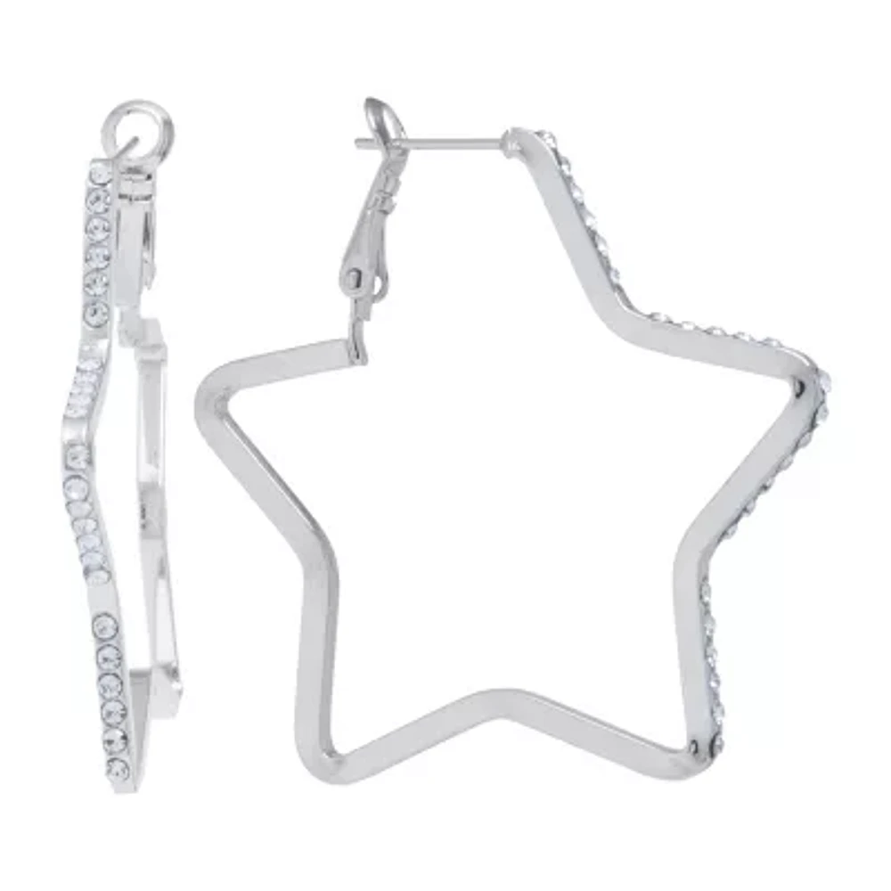 Sparkle Allure Womens Crystal 45mm Star Hoop Earrings