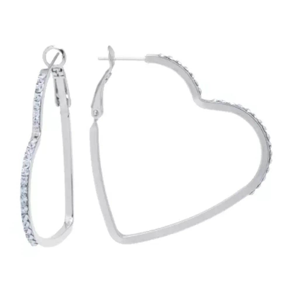 Sparkle Allure Womens Crystal 45mm Heart Hoop Earrings
