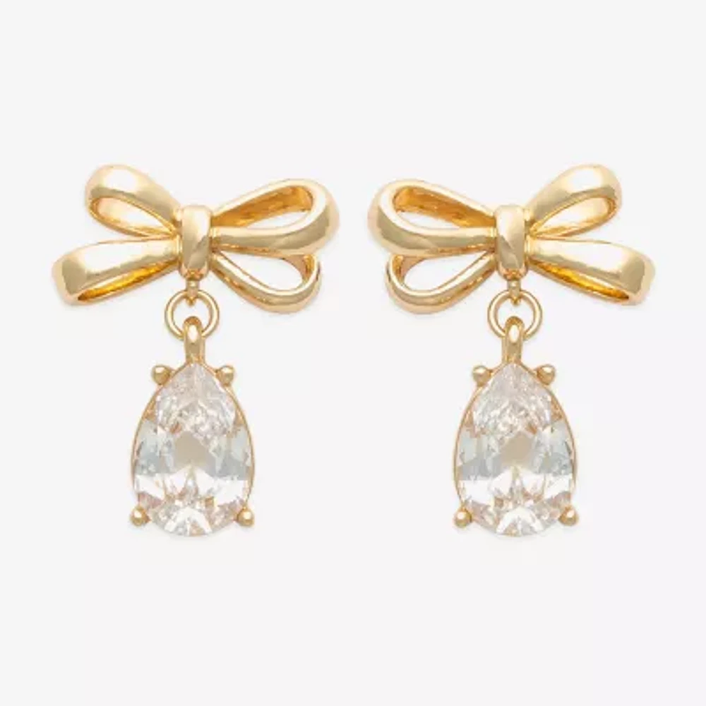 Bijoux Bar Gold Tone Womens Cubic Zirconia Bow Drop Earrings