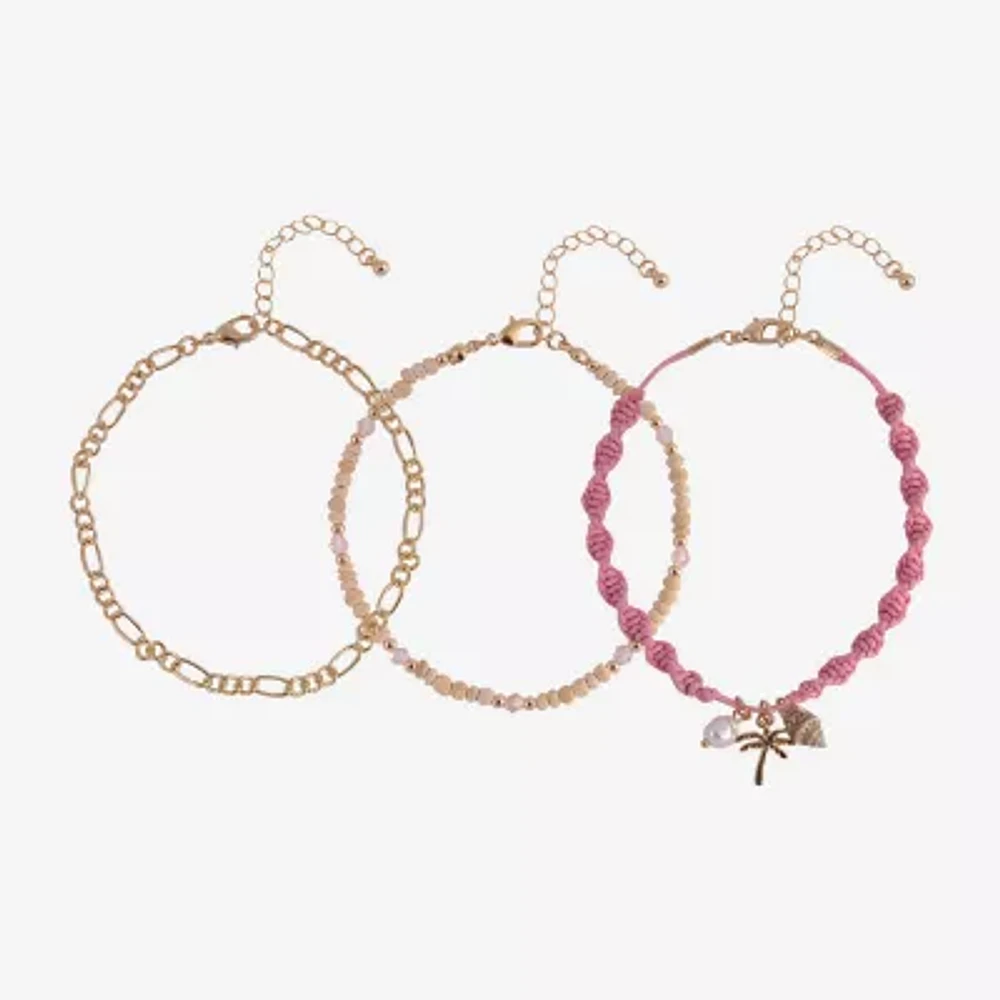 Arizona Pink Palm Tree & Shell Womens 9 Inch Figaro Flower Ankle Bracelet