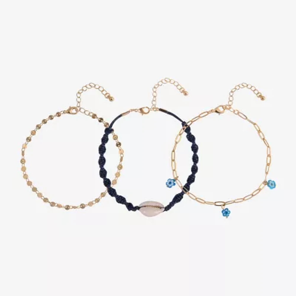 Arizona Blue Shell Womens 9 Inch Cable Flower Ankle Bracelet