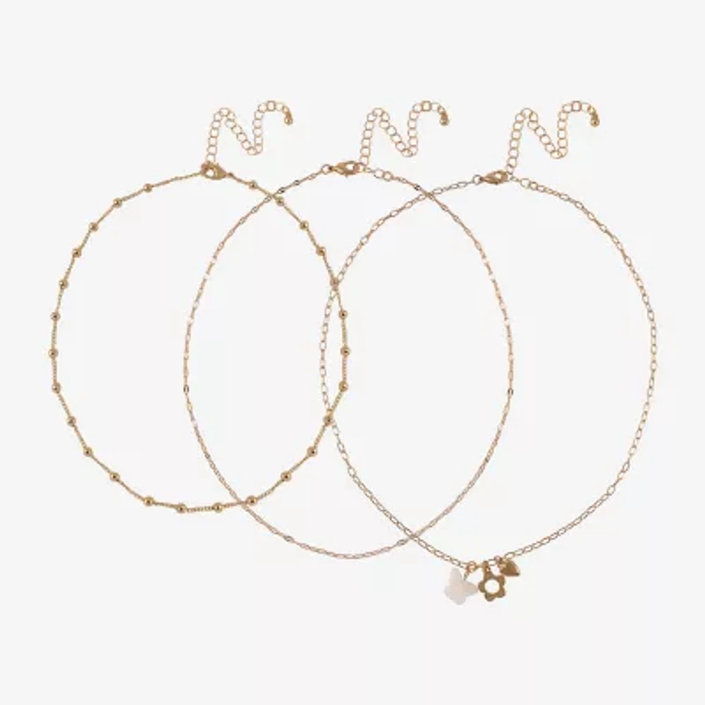 Arizona Gold Tone Layered Womens Butterfly Flower Heart 3-pc. Necklace Set