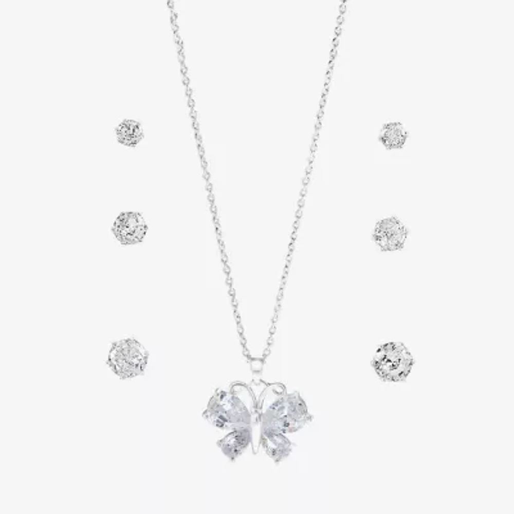 Sparkle Allure Light Up Box Womens Cubic Zirconia Pure Silver Over Brass Butterfly -pc. Jewelry Set