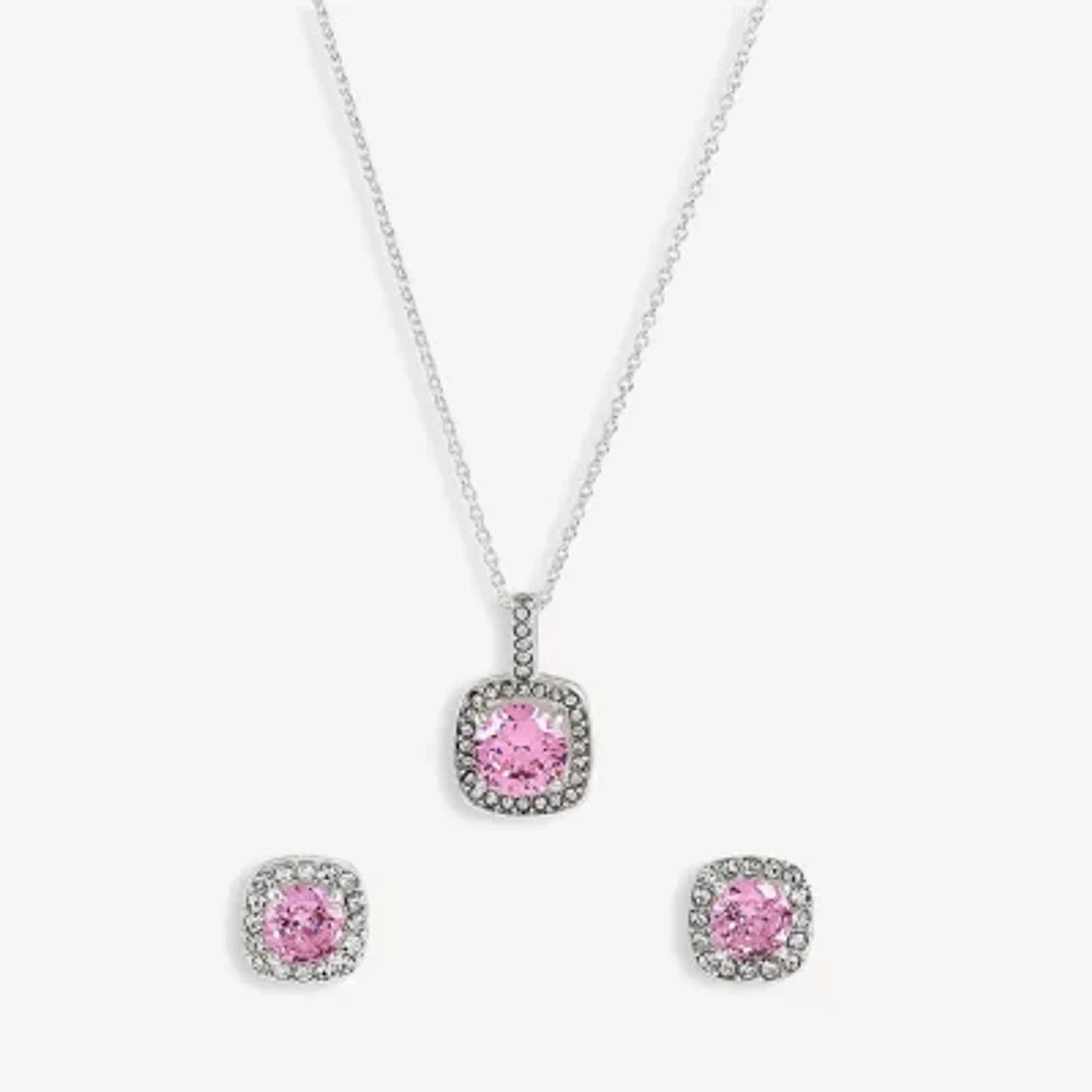 Sparkle Allure Light Up Box Halo Womens Cubic Zirconia Pure Silver Over Brass Square 2-pc. Jewelry Set