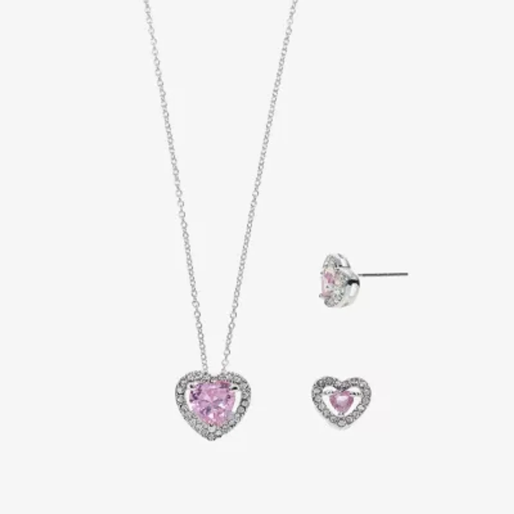 Sparkle Allure Light Up Box Halo Womens Cubic Zirconia Pure Silver Over Brass Heart 2-pc. Jewelry Set