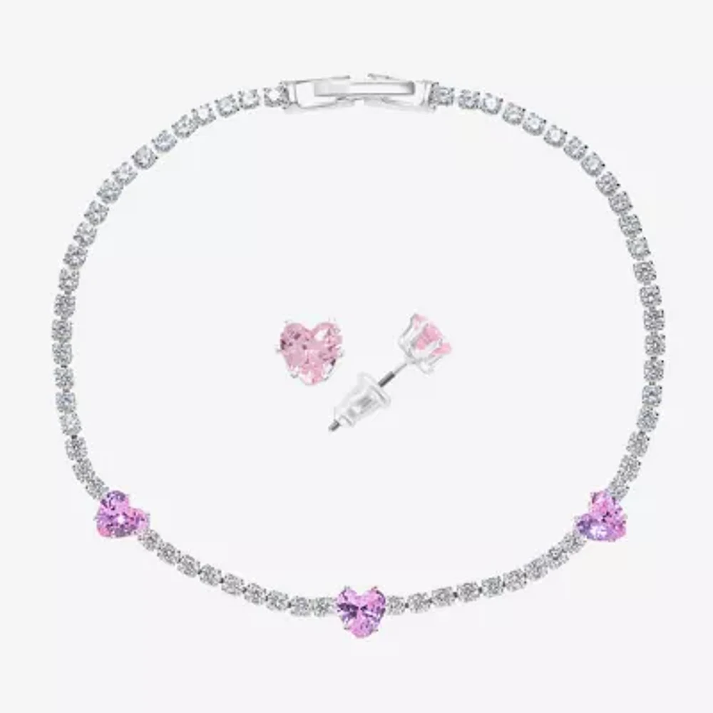 Sparkle Allure Light Up Box Womens Cubic Zirconia Pure Silver Over Brass Heart 2-pc. Jewelry Set
