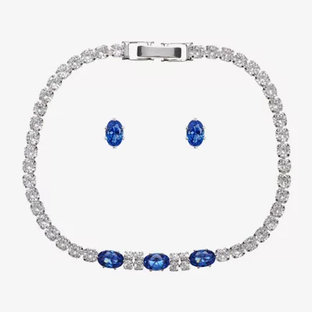 Sparkle Allure Light Up Box Womens Cubic Zirconia Pure Silver Over Brass Oval 2-pc. Jewelry Set