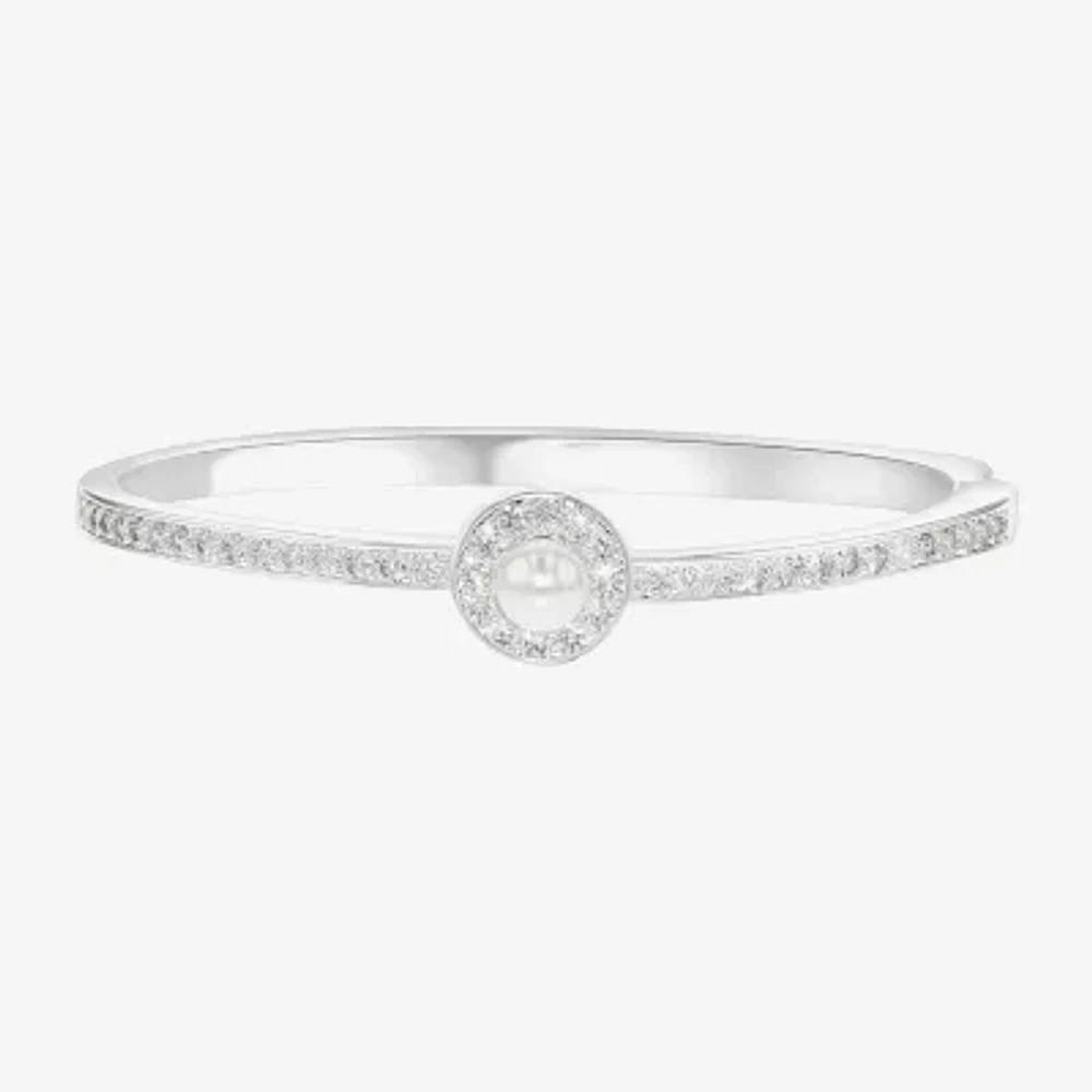 Sparkle Allure Womens Cubic Zirconia Pure Silver Over Brass Oval Bangle Bracelet