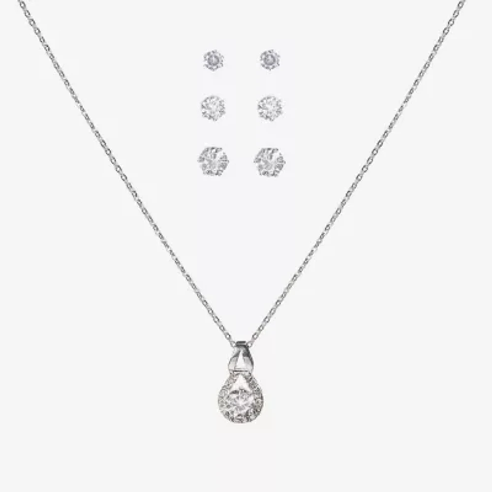 Sparkle Allure Light Up Box Womens Cubic Zirconia Pure Silver Over Brass Pear 4-pc. Jewelry Set