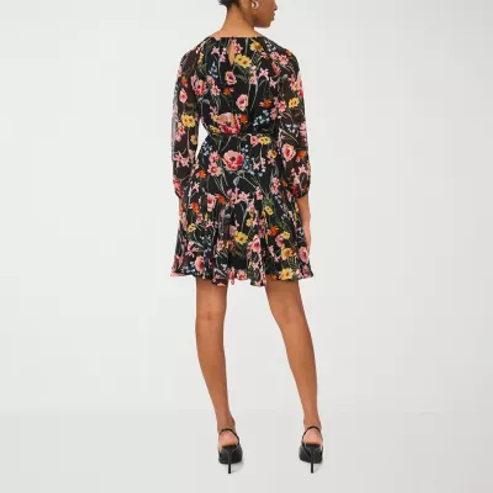Sam And Jess Womens 3/4 Sleeve Floral Petite Fit + Flare Dress
