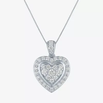 (G-H / I1-I2) Womens 1 CT. T.W. Lab Grown White Diamond 10K White Gold Heart 16 Inch Pendant Necklace