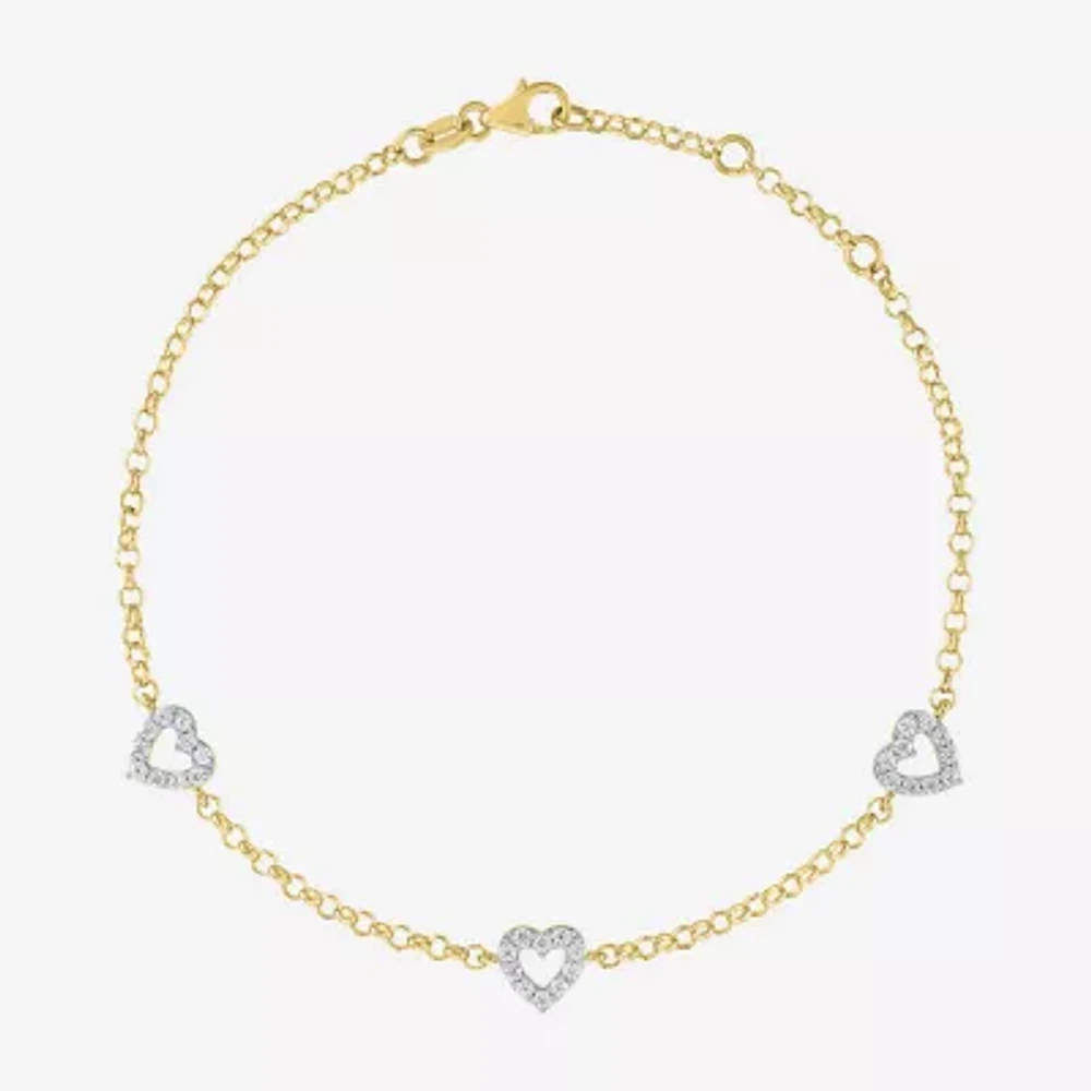 (G-H / I1-I2) Womens 1/3 CT. T.W. Lab Grown White Diamond 10K Gold Heart Charm Bracelet
