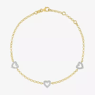 (G-H / I1-I2) Womens 1/3 CT. T.W. Lab Grown White Diamond 10K Gold Heart Charm Bracelet
