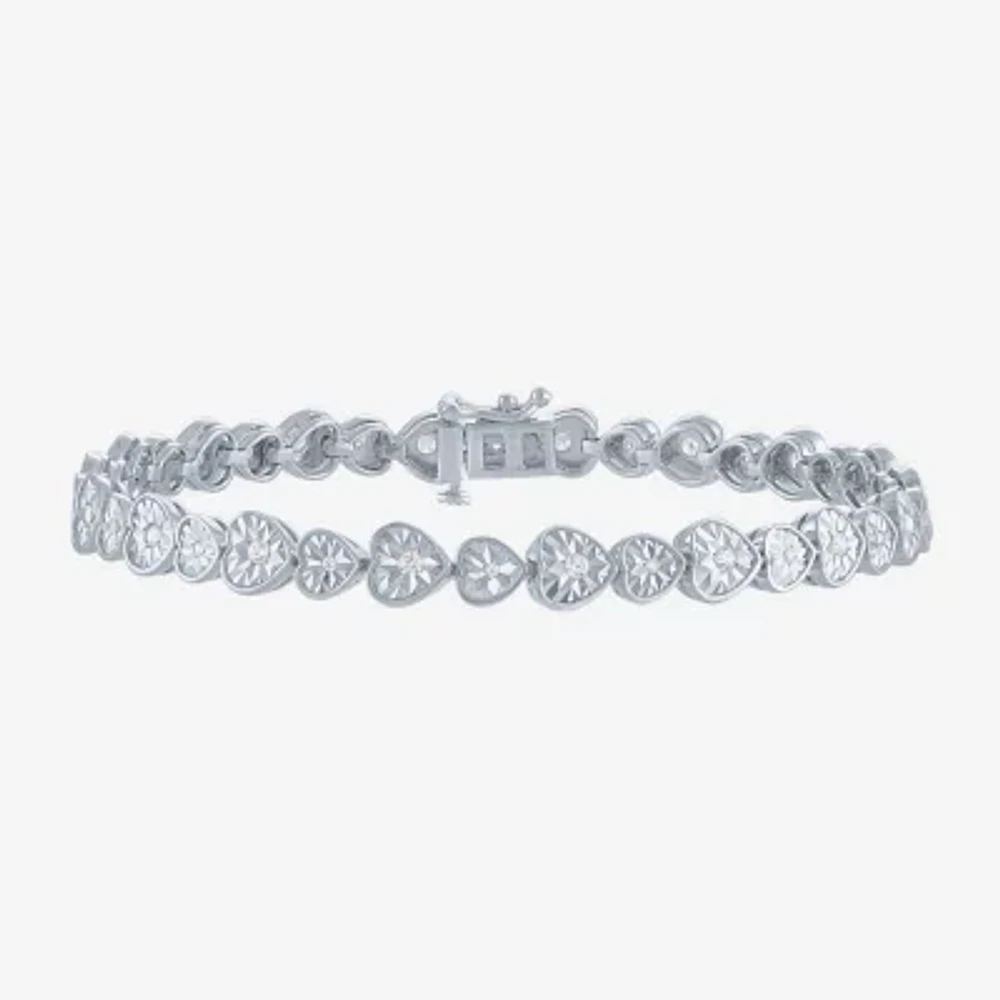 (G-H / I1-I2) Womens 1/2 CT. T.W. Lab Grown White Diamond Sterling Silver Heart 7.25 Inch Tennis Bracelet