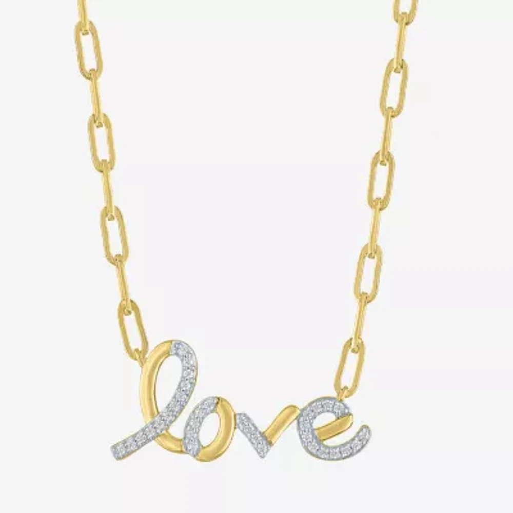 Diamond Addiction "Love" (G-H / I1-I2) Womens 1/10 CT. T.W. Lab Grown White Diamond 14K Gold Over Silver Paperclip 18 Inch Pendant Necklace