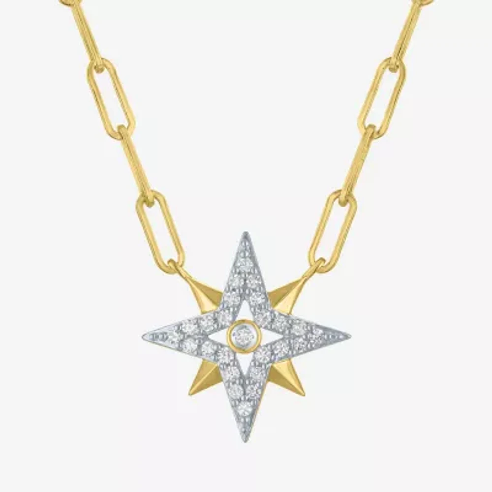 Diamond Addiction (G-H / I1-I2) North Star Womens 1/4 CT. T.W. Lab Grown White Diamond 14K Gold Over Silver Sterling Silver Star 18 Inch Pendant Necklace