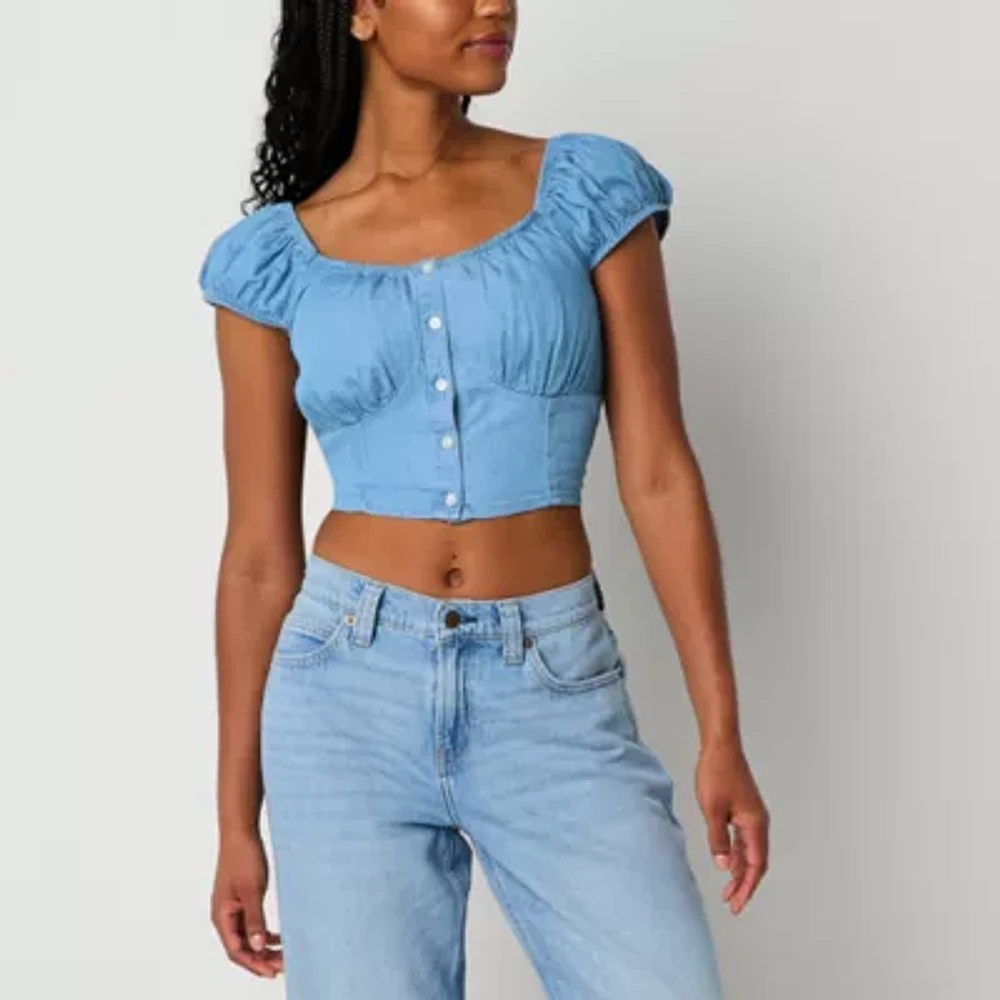 Arizona Womens Sweetheart Neck Short Sleeve Juniors Blouse