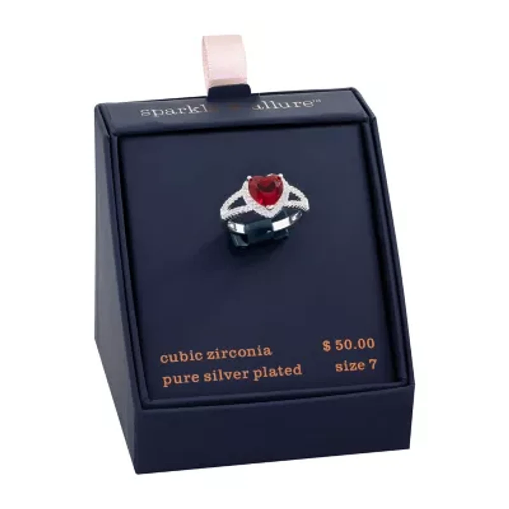 Sparkle Allure Womens Red Cubic Zirconia Pure Silver Over Brass Heart Halo Engagement Ring