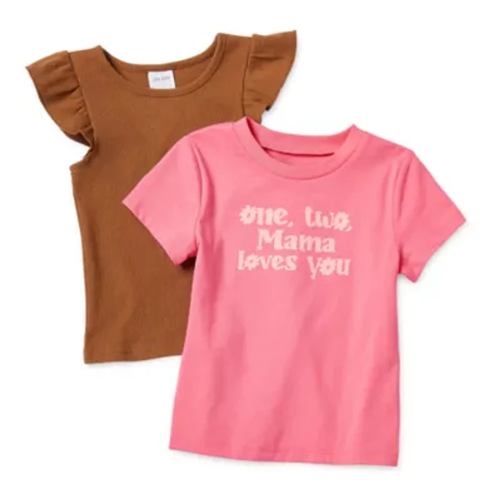 Okie Dokie Toddler & Little Girls Round Neck Short Sleeve 2-pc. T-Shirt