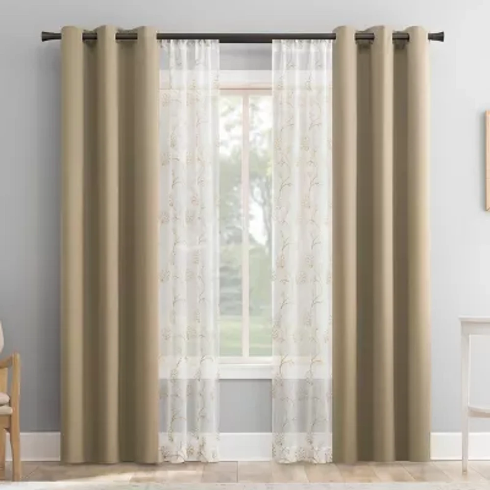 Sun Zero Arbor Embroidered Grommet Top Blackout Set of 4 Curtain Panel