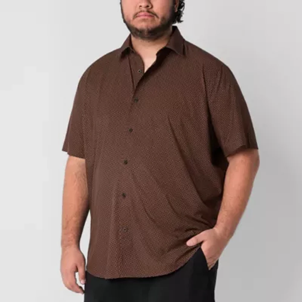 Stylus Mens Short Sleeve Fitted Classic Fit Big and Tall Button-Down Shirt