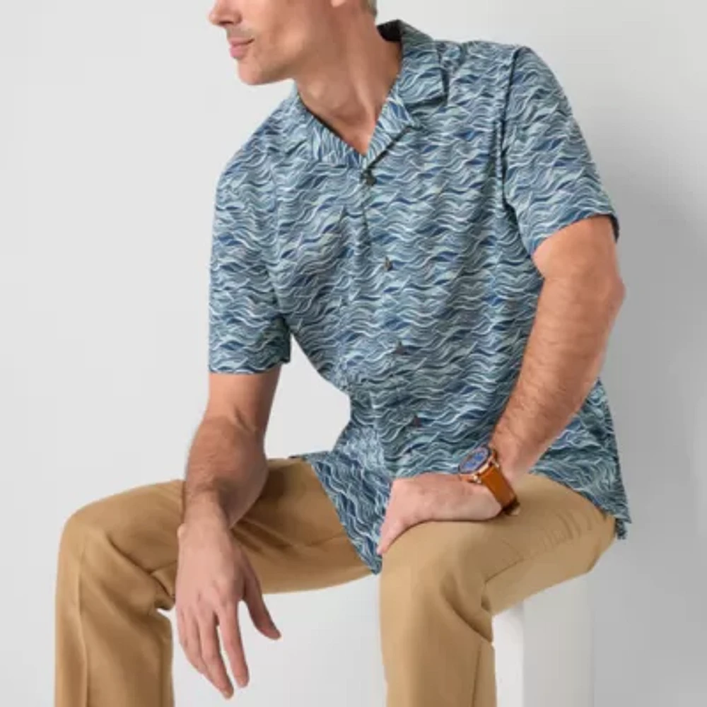 J. Ferrar Ultra Comfort Mens Short Sleeve Camp Shirt